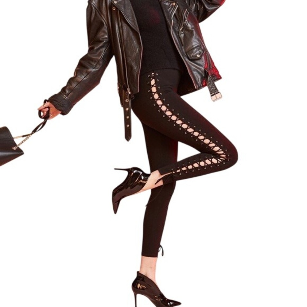 LPA Lace Up Side Leggings XS Black Sexy Ponte Knit Skinny Pants Goth Revolve